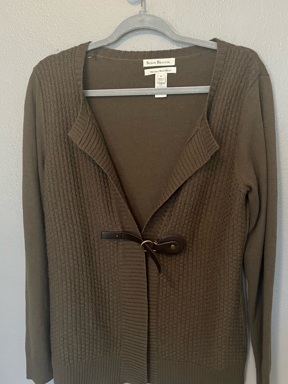 Susan Bristol Chocolate Brown Women's Wool-Blend Cardigan with Toggle Closure
